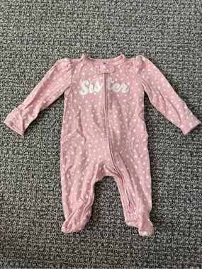 Carter's Pink Floral 'Little Sister' Zipper Footie Pajama